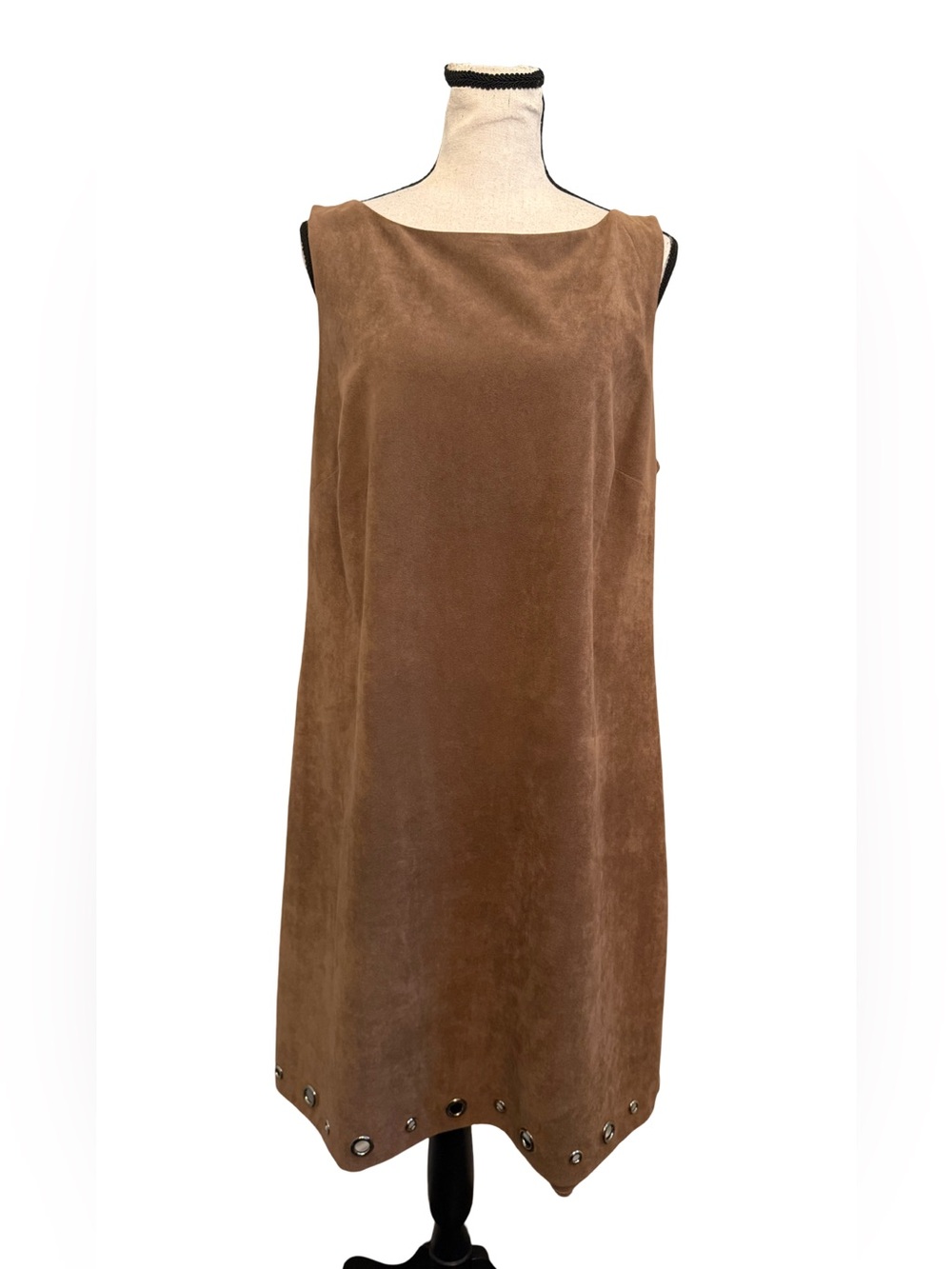 Jessica Howard Size 14 Tan Faux Suede Sleeveless Grommet Shift Dress